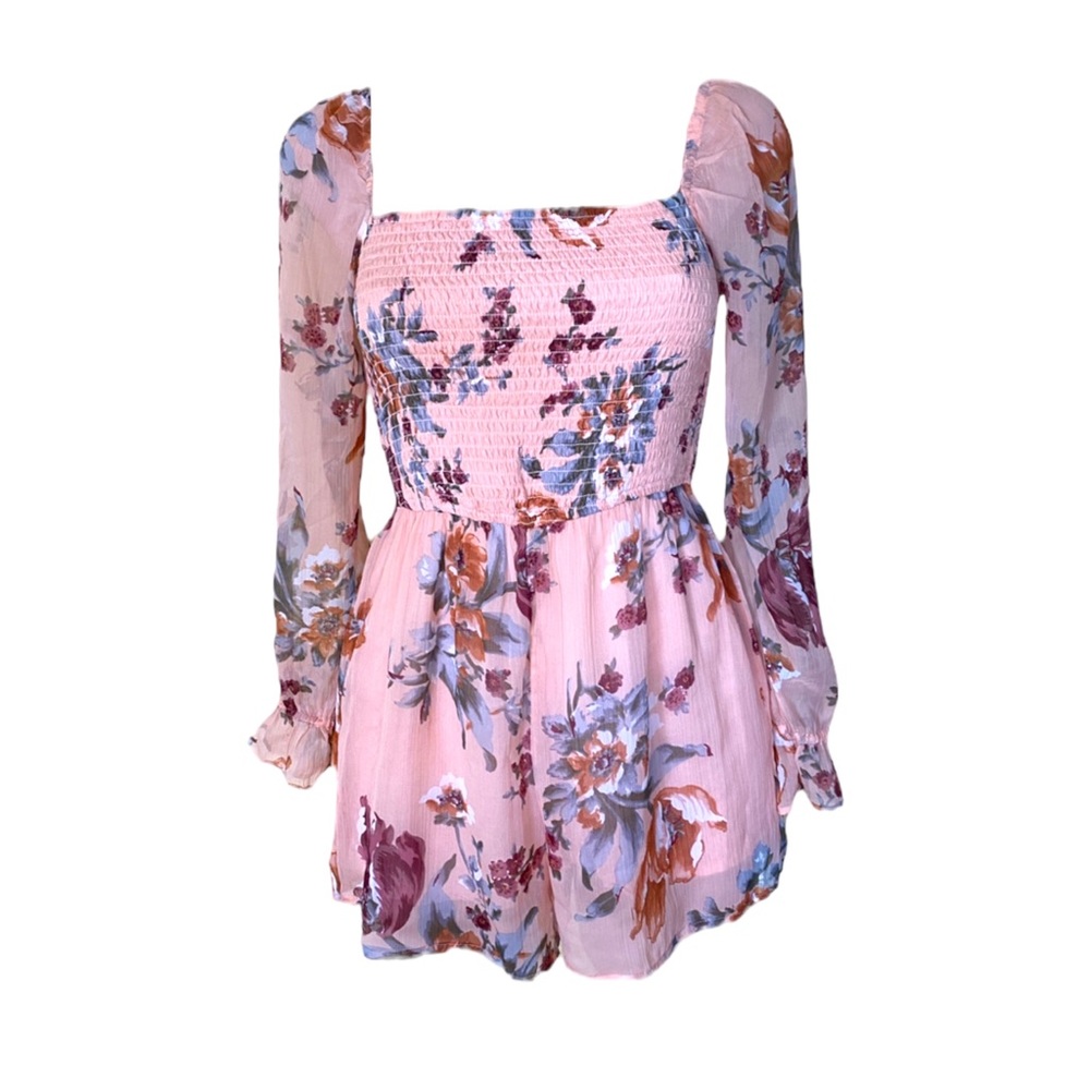 Abercrombie & Fitch Pink Smocked Floral Print Romper | Women's Size XS